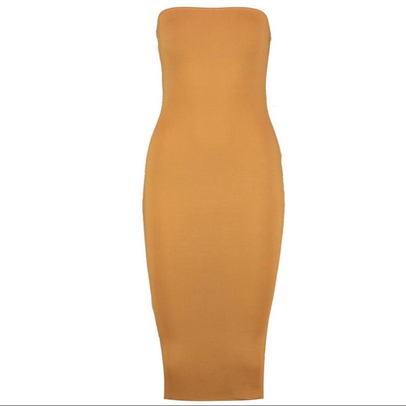 🔥Mustard Yellow Bodycon Bandeau Dress - Picture 2 of 2